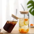500ml Smoothie Glass Cup with Bamboo Cover & Straw - 4