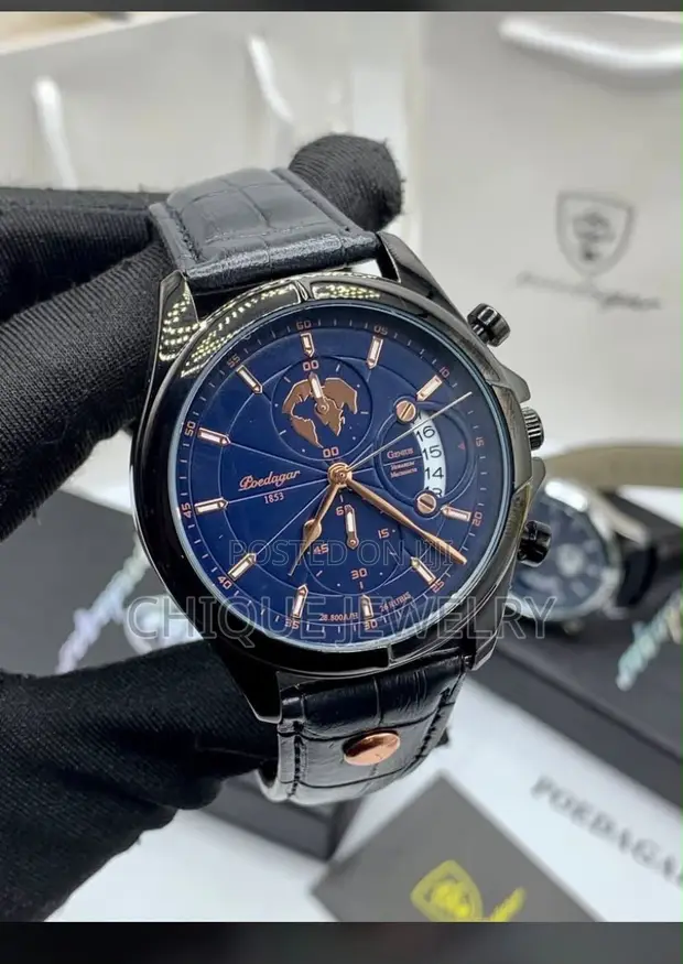 Poedagar Chronograph Black Leather Watch - 1
