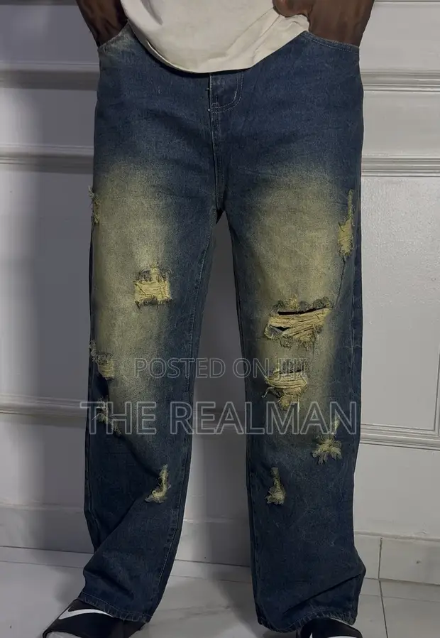 Men's Baggy Jeans - Vintage Sun-Faded Yellow Tinted - 1