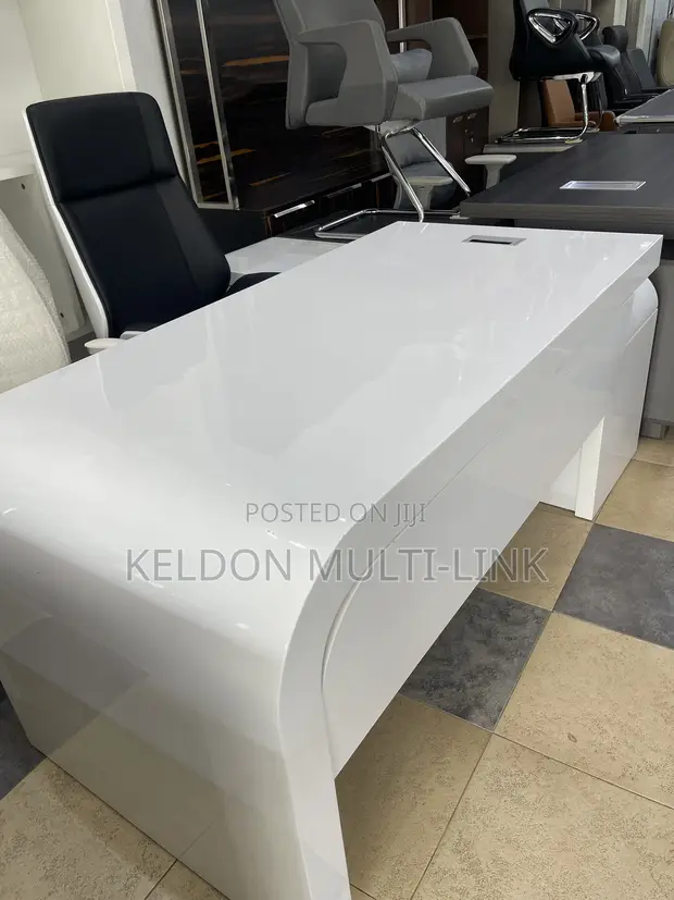 White Executive Office Table with Extension - 1