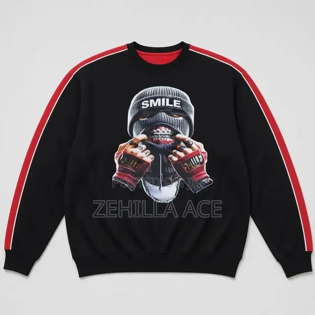 Skull Mask "Smile" Print Sweatshirt - Black - 1