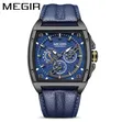 Megir Chronograph Leather Watch - Waterproof, Branded Box - 5