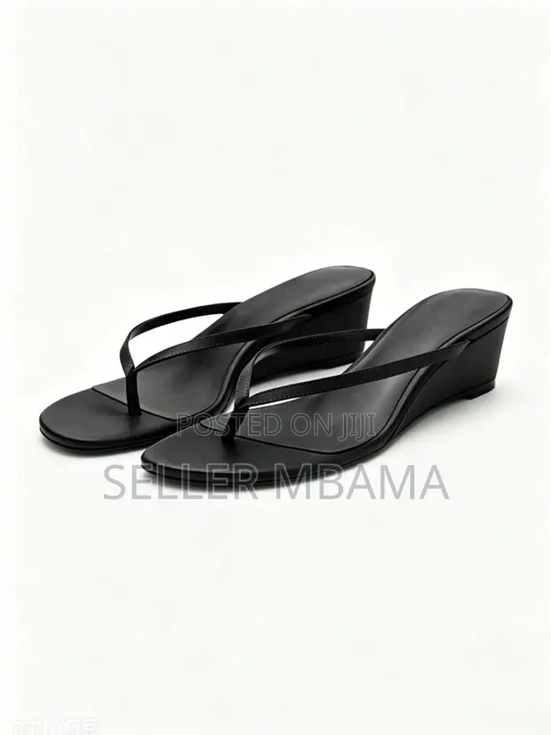Sabon SHEIN Black Satin Wedge Flip Flops - 1