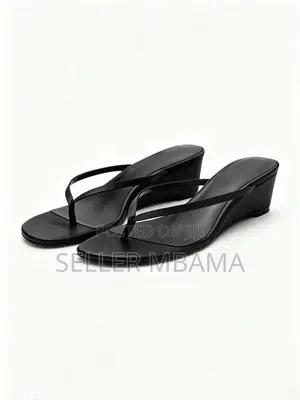 Brand New SHEIN Black Satin Wedge Flip Flops