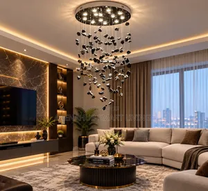 Black Art Luxury Stone Crystal Chandelier don Wurin Shiga/Hanyar Jirgin Sama/Lobby