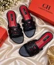 Carolina Herrera Luxury Flat Slippers - Black Leather - 1