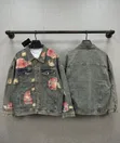 Distressed Denim Varsity Jacket - 1