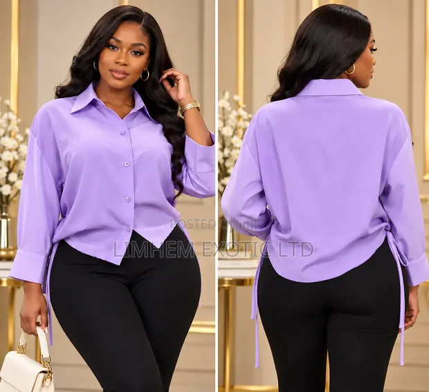 Classic Button Down Chiffon Top - Purple - 1