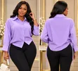 Classic Button Down Chiffon Top - Purple - 3