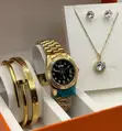 Gold Wristwatch Bracelet and Necklace Set - 2