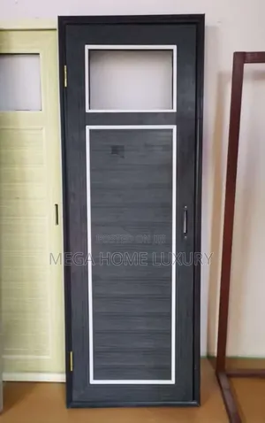 Stylish Black Wooden Room Door with Glass Top