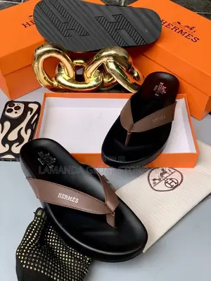Hermès Brown & Black Leather Thong Sandals - Men's Size 45