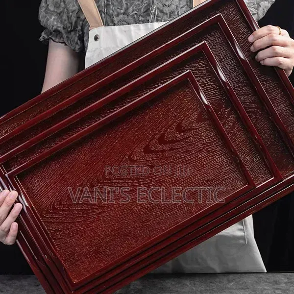 Premium 4-Piece Nested Serving Trays Set - Red Copper Wood - 1
