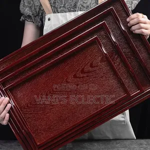 Premium 4-Piece Nested Serving Trays Set - Red Copper Wood