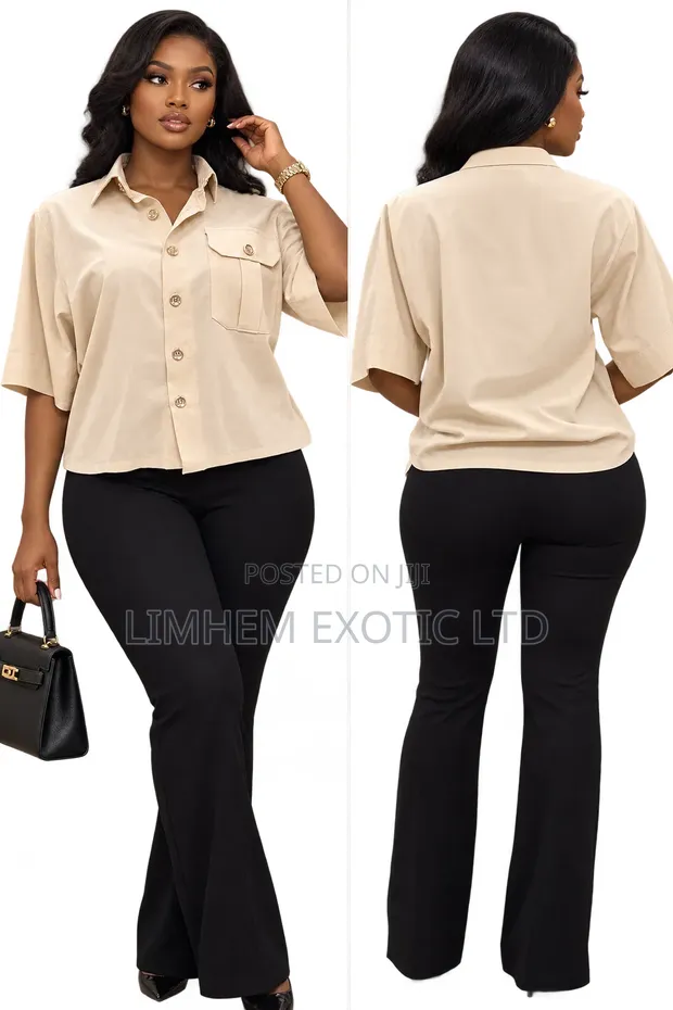Cream Colored Button Down Top - Women's Cotton - 1