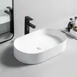White Oval Countertop Basin with Matt Black Mixer Tap Set - 1