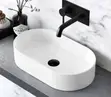 White Oval Countertop Basin with Matt Black Mixer Tap Set - 2