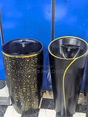 Luxury Freestanding Pedestal Basin - Matte Black & Gold