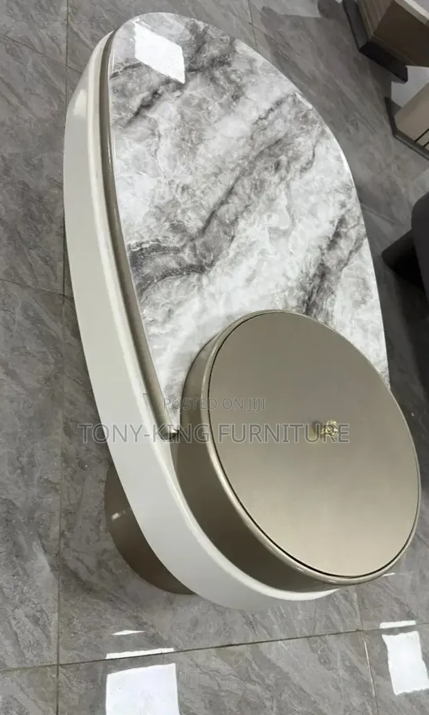 Modern Luxury Oval Center Table - Grey/White Marble - 1