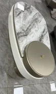 Modern Luxury Oval Center Table - Grey/White Marble - 1