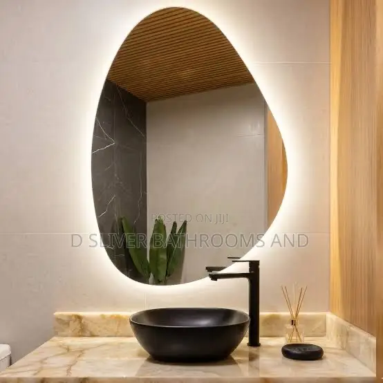 LED Bathroom Mirror with Touch Sensor - Irregular Pebble Shape - 1