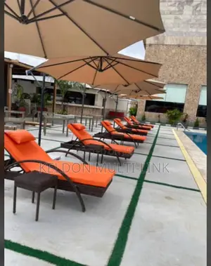 Rattan Poolside Bed with Cushion and Side Stool