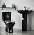 Black England WC Toilet with Pedestal Wash Hand Basin - 2