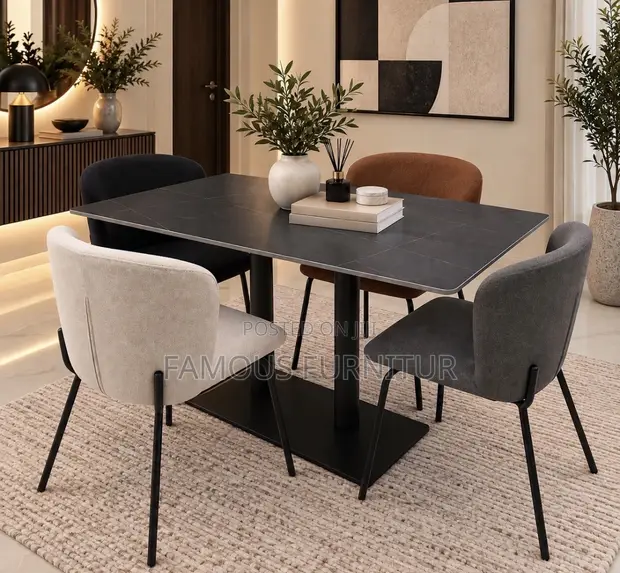 Modern Dining Set - Rectangular Table, Multicolored Chairs - 1