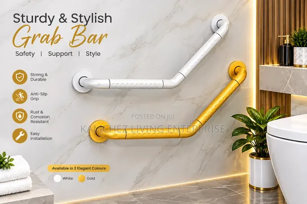 Premium Bathroom Grab Bar - Fari/Zinariya - 1