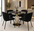 Modern 4-Piece Round Dining Set - Black Faux-Marble Top - 1