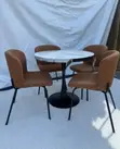 Modern 4-Piece Round Dining Set - Black Faux-Marble Top - 2