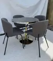 Modern 4-Piece Round Dining Set - Black Faux-Marble Top - 3