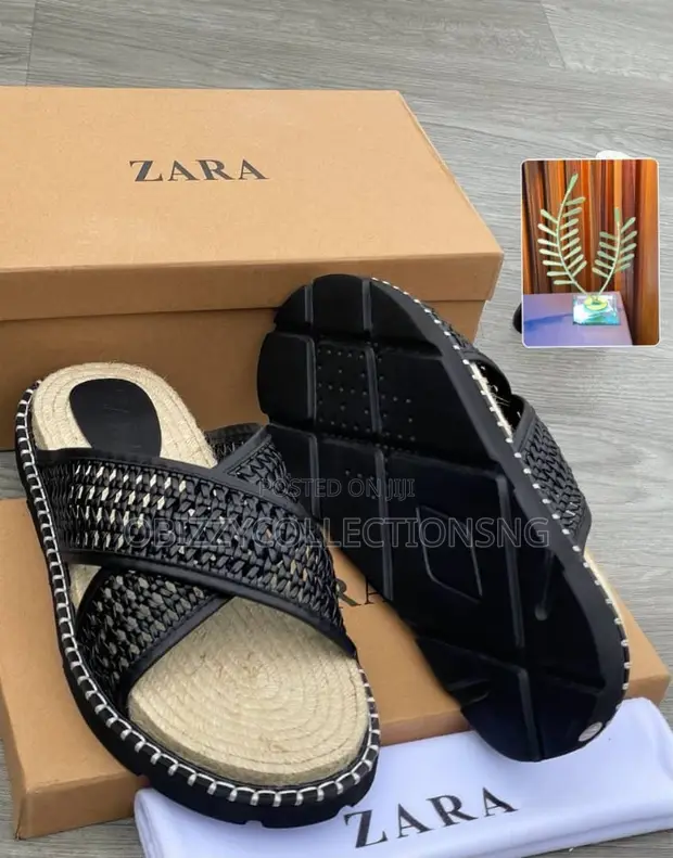 New Zara Luxury Leather Slides - Black, Size 40 - 1
