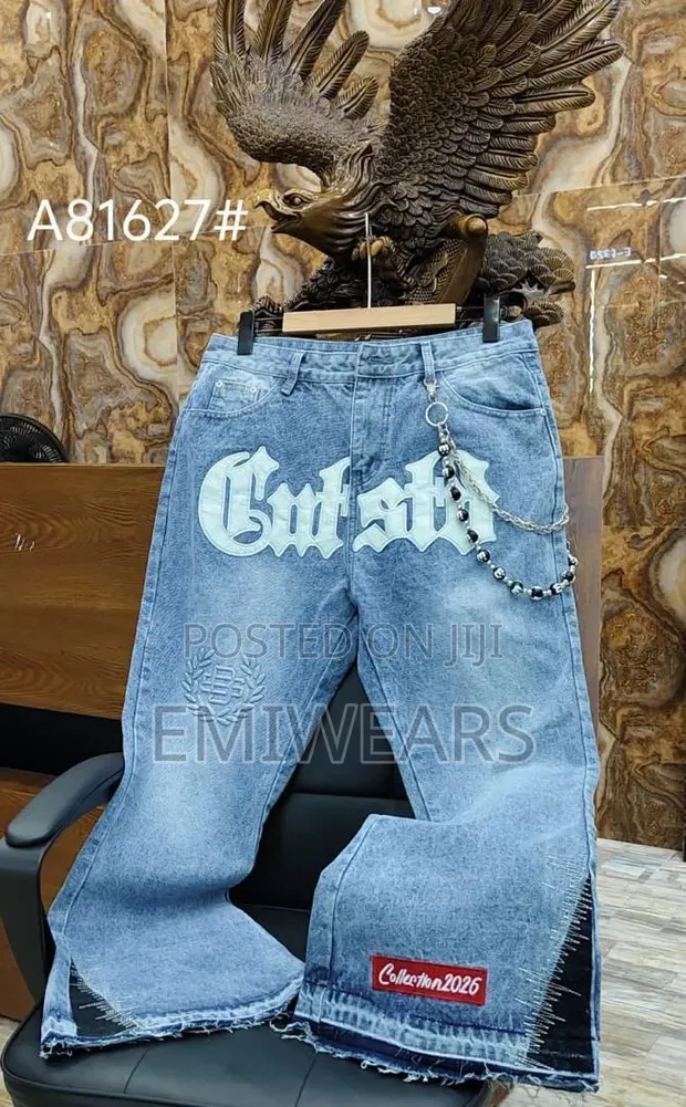 Gothic Script Flare Jeans - Cursed Graphic - 1