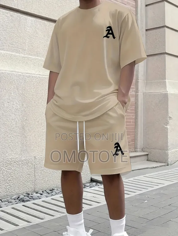 Men's Beige 2-Piece T-Shirt & Shorts Set - Size L - 1