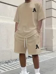 Men's Beige 2-Piece T-Shirt & Shorts Set - Size L - 1
