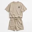 Men's Beige 2-Piece T-Shirt & Shorts Set - Size L - 2