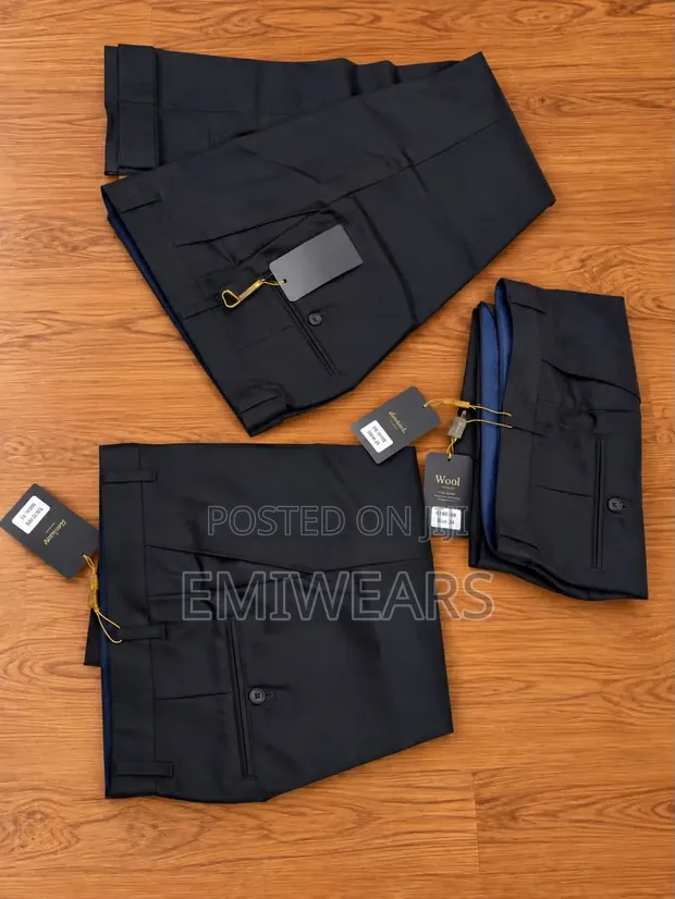 Men's Wool Blend Dress Trousers - Black - 1