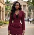 Burgundy Mai Kyau Na Ofis Blazer - 2