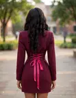 Burgundy Mai Kyau Na Ofis Blazer - 3