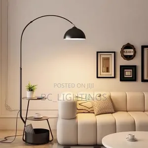 Floor Lamp with Shelves - Modern Fabric Shade