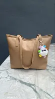Classy Beige Leather Tote Bag - 1