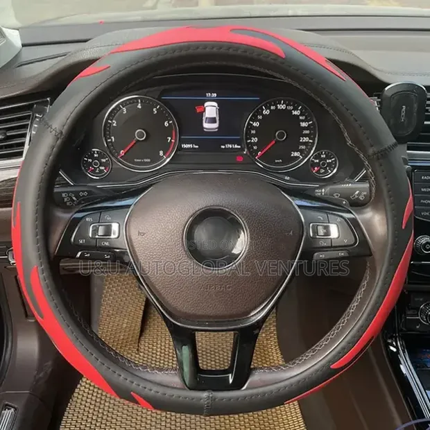 High Quality PVC Steering Wheel Cover - Black Red - 1