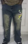 Men's Baggy Jeans - Oriental Tiger Embroidered Japanese Style Denim - 2