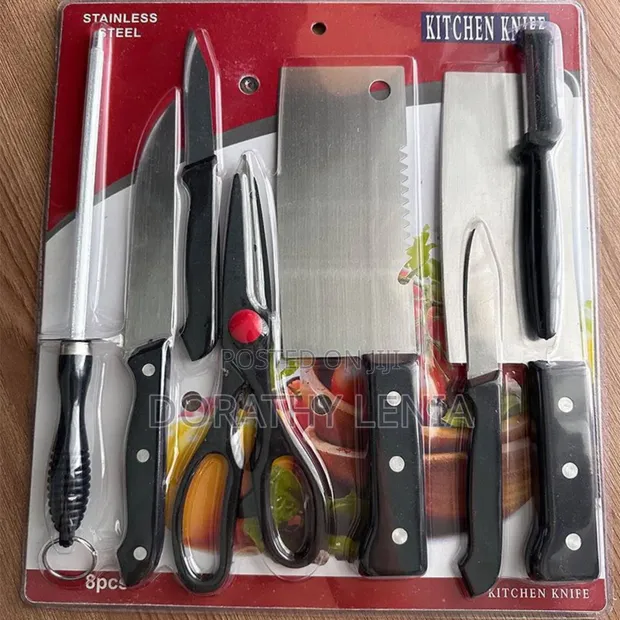 Brand New Stainless Steel Knife Set with Sharpener - 1