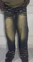 Men's Baggy Jeans - Custom Vintage Wave Dye Graphic Black Denim - 1