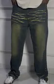Men's Baggy Jeans - Custom Vintage Wave Dye Graphic Black Denim - 2