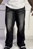 Men's Baggy Jeans - Custom Vintage Wave Dye Graphic Black Denim - 3