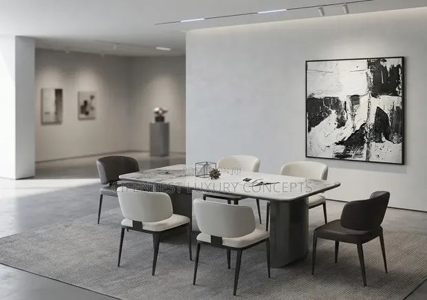 Luxury Dining Table Set da Marble Top da Kujeru 6 na Fata - 1