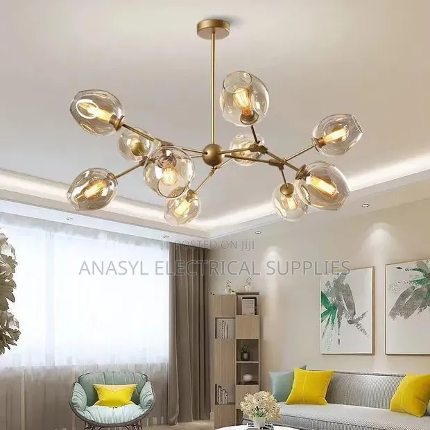Modern Brass Branching Chandelier Mai Duniya 10 na Gilashin Bubble - 1